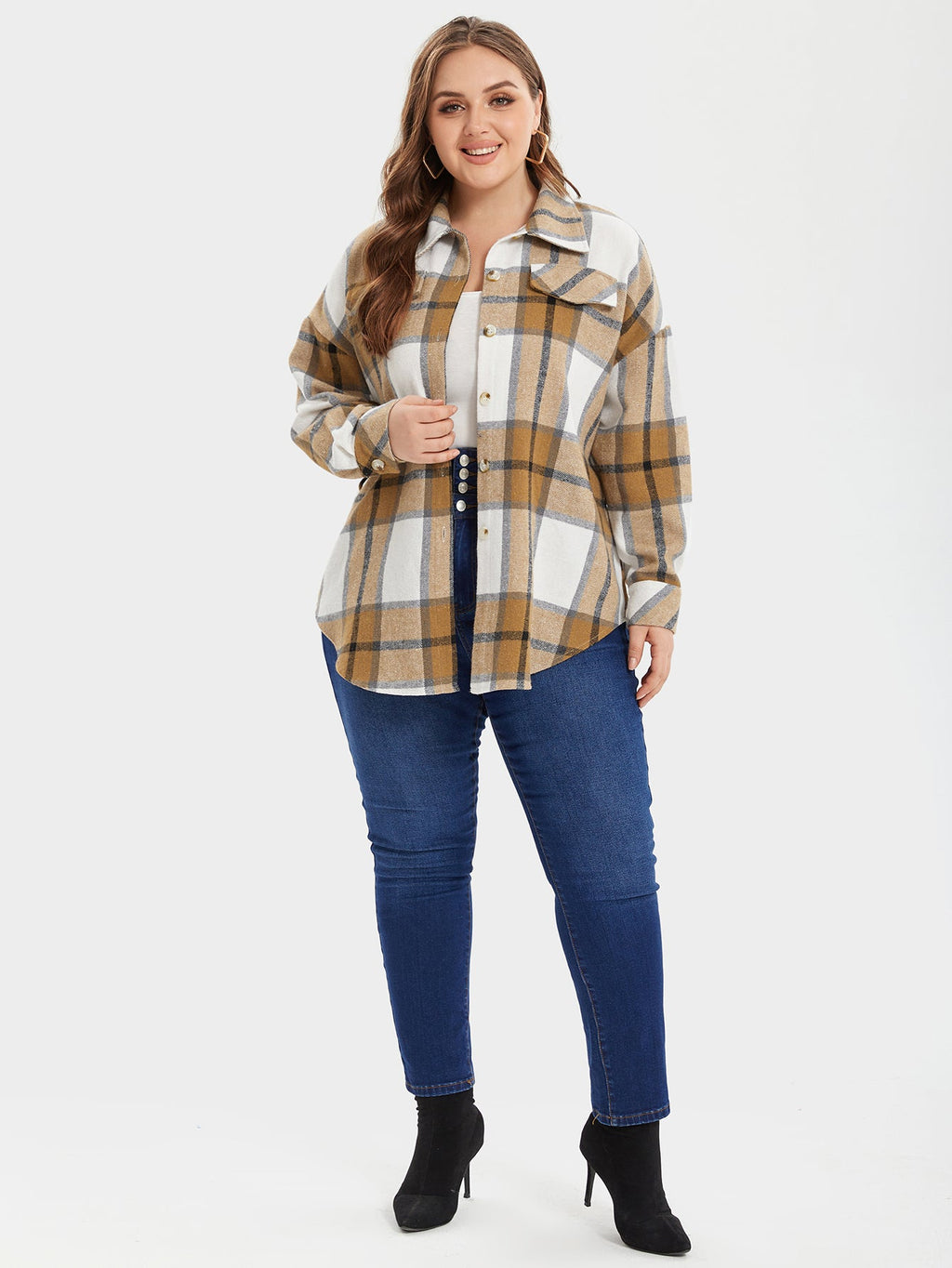 Plaid Print Flap Detail Drop Shoulder Blouse