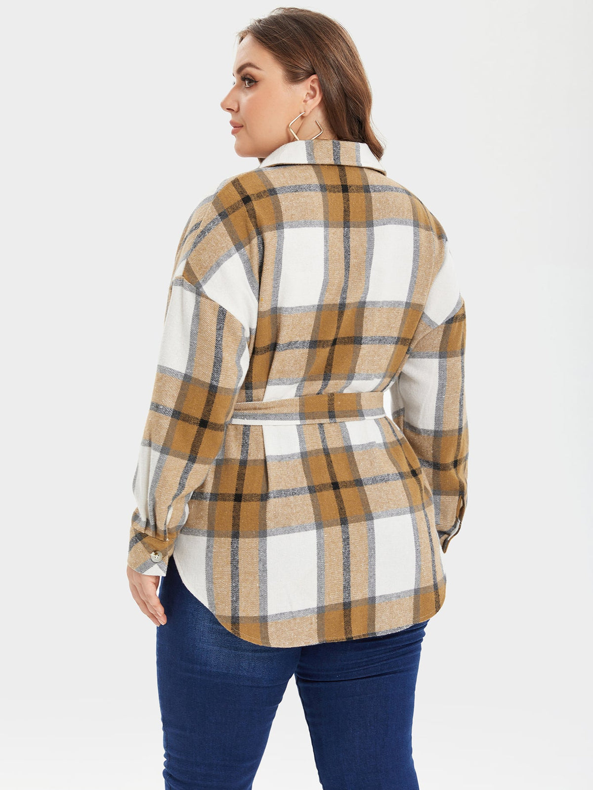 Plaid Print Flap Detail Drop Shoulder Blouse