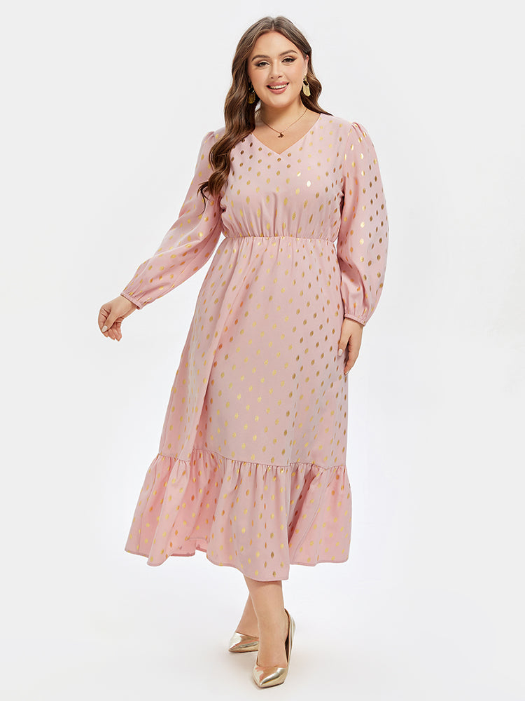 Polka Dot Print Ruffle Hem Maxi Dress
