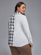 VIP Plus Plaid Patchwork Button Front Blouse