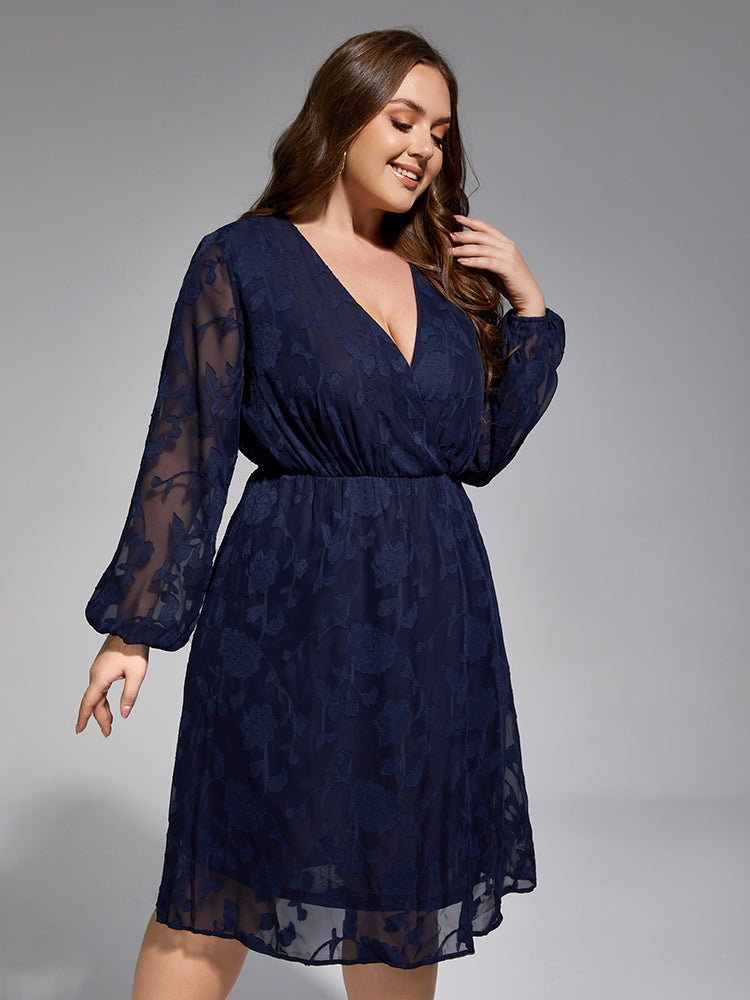 VIP Plus Floral Jacquard Mesh Patchwork Midi Dress