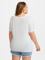 Plus White Heart Print Round Neck Graphic Tee