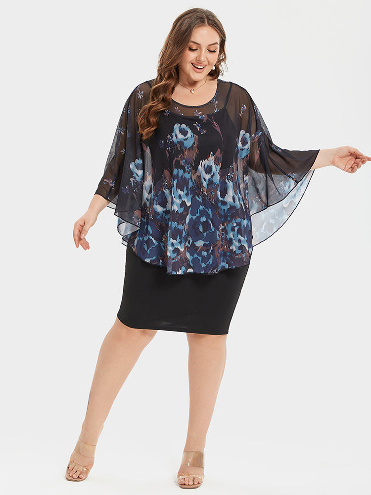 VIP Floral Print Mesh Top & Cami Dress