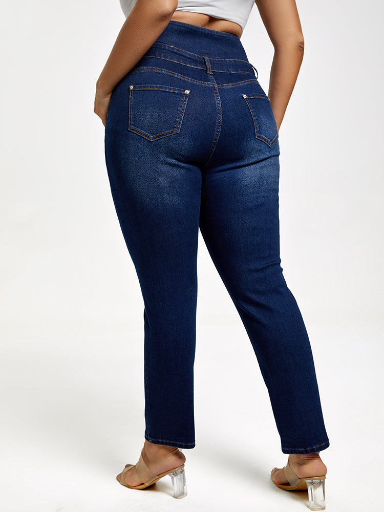 VIP Plus Blue High Waist Button Skinny Jeans