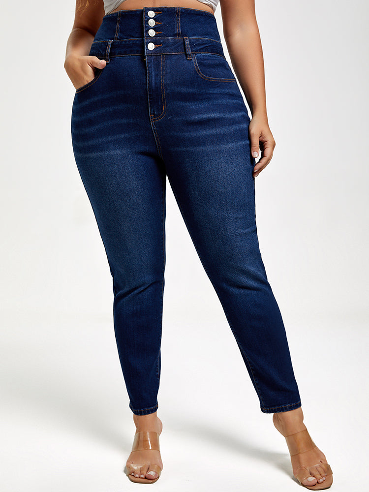 VIP Plus Blue High Waist Button Skinny Jeans