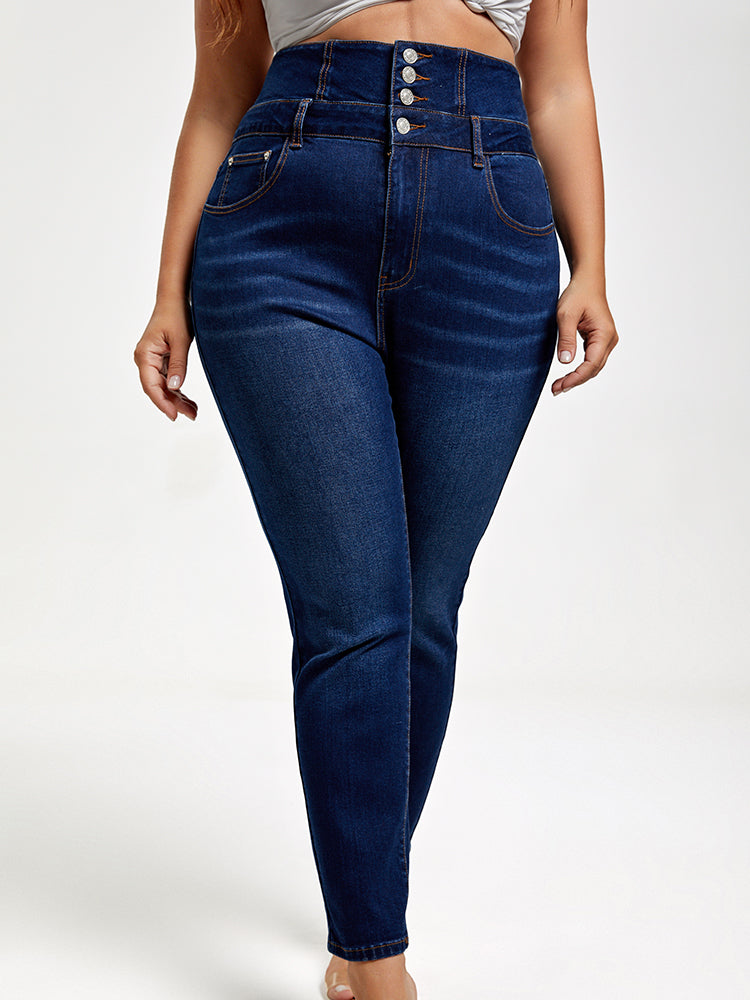 VIP Plus Blue High Waist Button Skinny Jeans