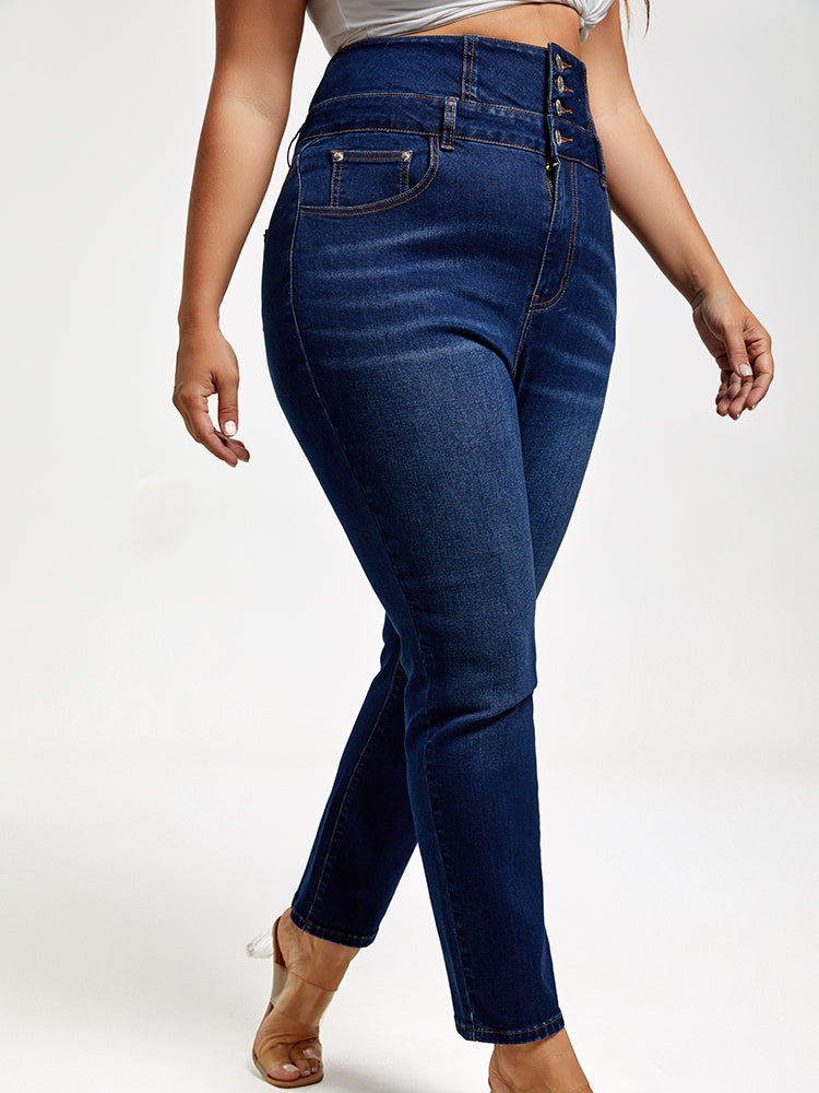 VIP Plus Blue High Waist Button Skinny Jeans