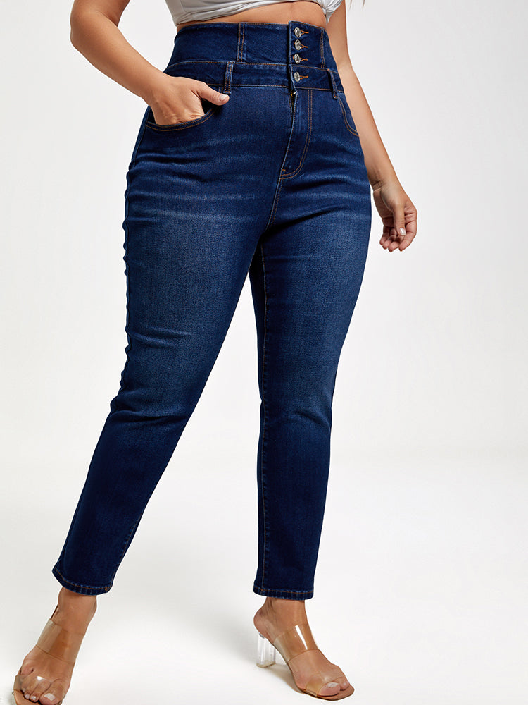VIP Plus Blue High Waist Button Skinny Jeans