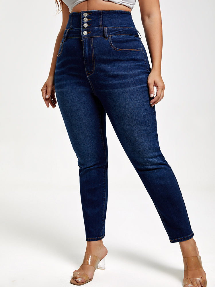 VIP Plus Blue High Waist Button Skinny Jeans