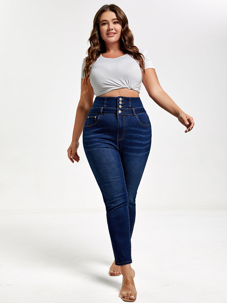 VIP Plus Blue High Waist Button Skinny Jeans