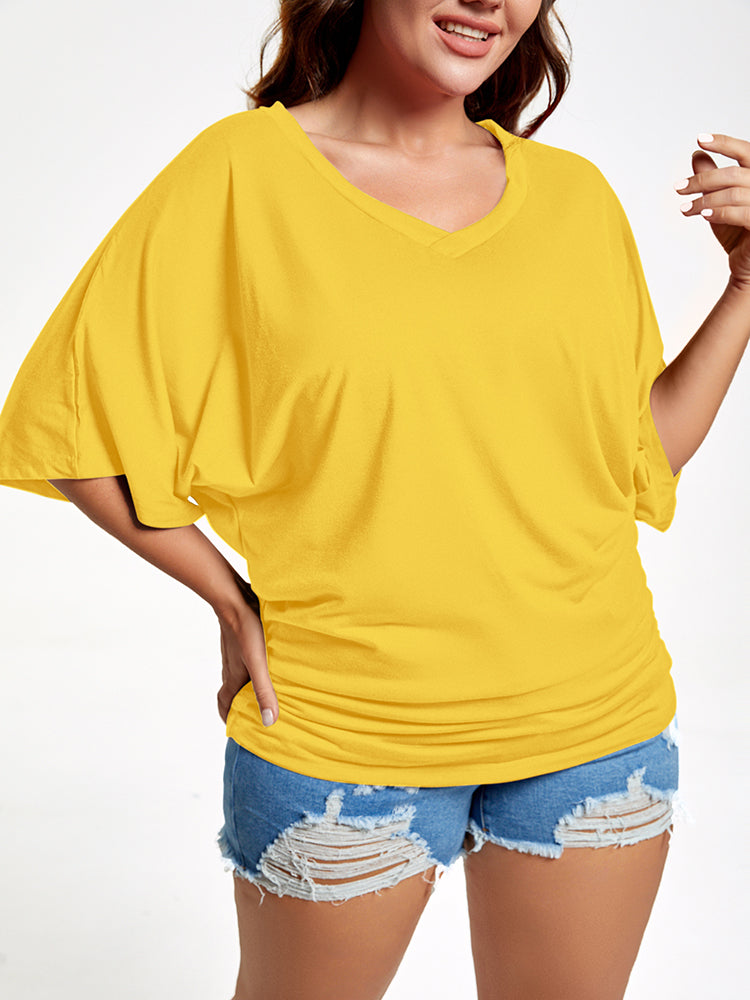 VIP Plus Plain Ruched Batwing Sleeve Tee