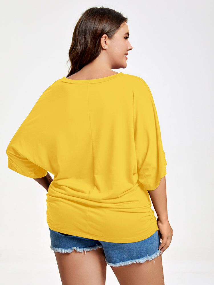 VIP Plus Plain Ruched Batwing Sleeve Tee