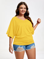 VIP Plus Plain Ruched Batwing Sleeve Tee