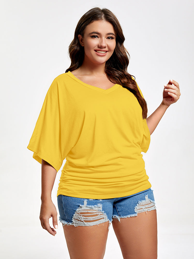 VIP Plus Plain Ruched Batwing Sleeve Tee