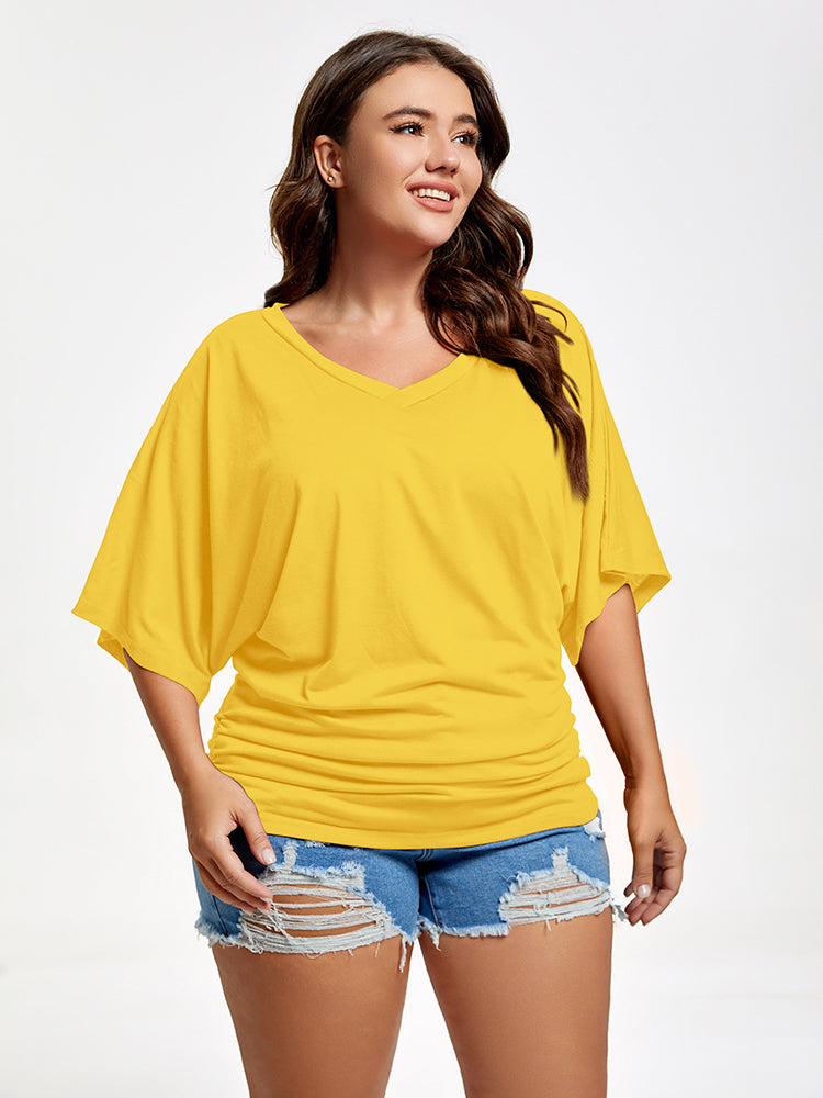VIP Plus Plain Ruched Batwing Sleeve Tee