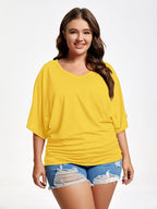 VIP Plus Plain Ruched Batwing Sleeve Tee