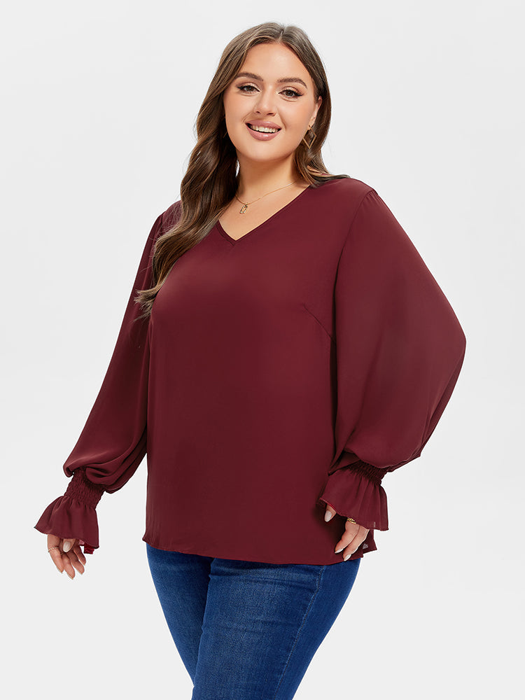 VIP V-Neck Flounce Sleeve Blouse