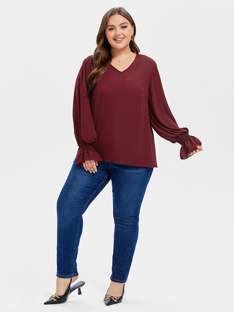 VIP V-Neck Flounce Sleeve Blouse