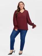 VIP V-Neck Flounce Sleeve Blouse