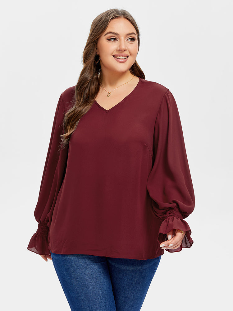 VIP V-Neck Flounce Sleeve Blouse