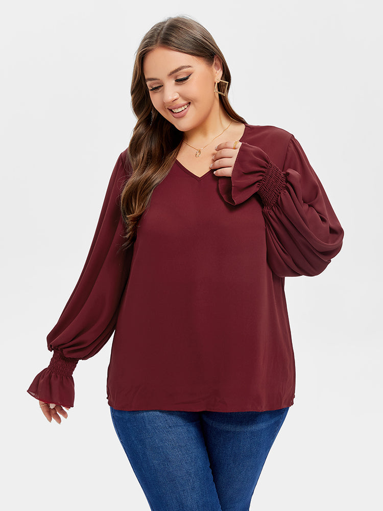 VIP V-Neck Flounce Sleeve Blouse