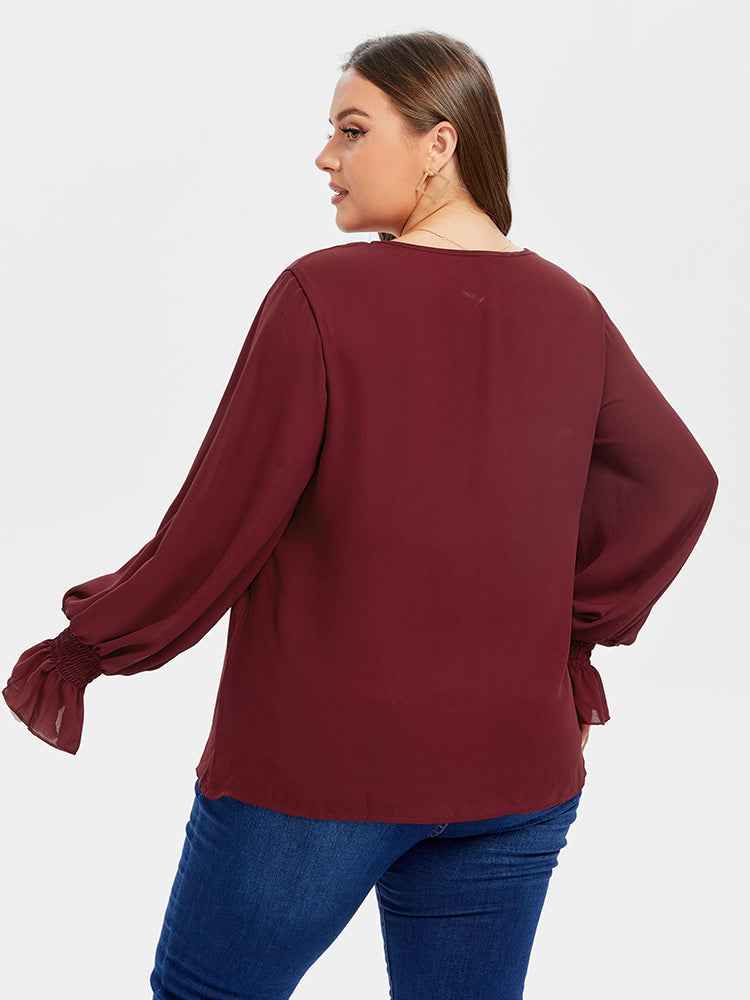 VIP V-Neck Flounce Sleeve Blouse