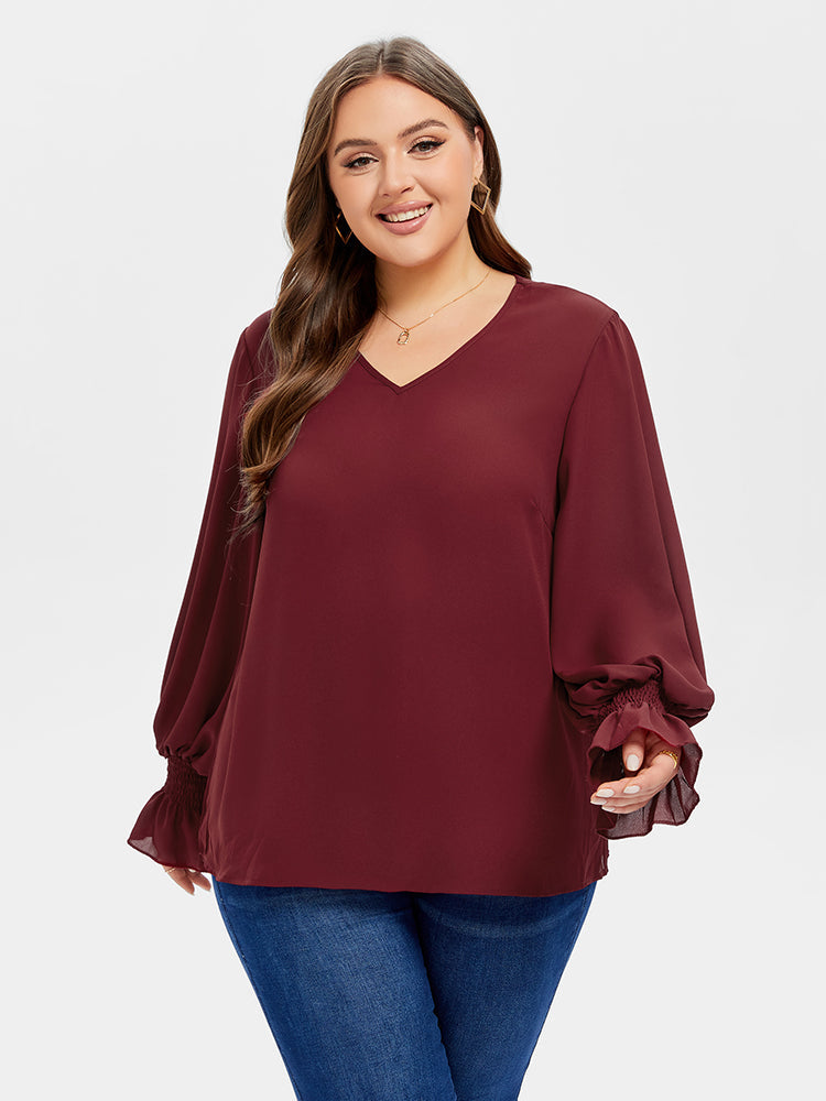 VIP V-Neck Flounce Sleeve Blouse