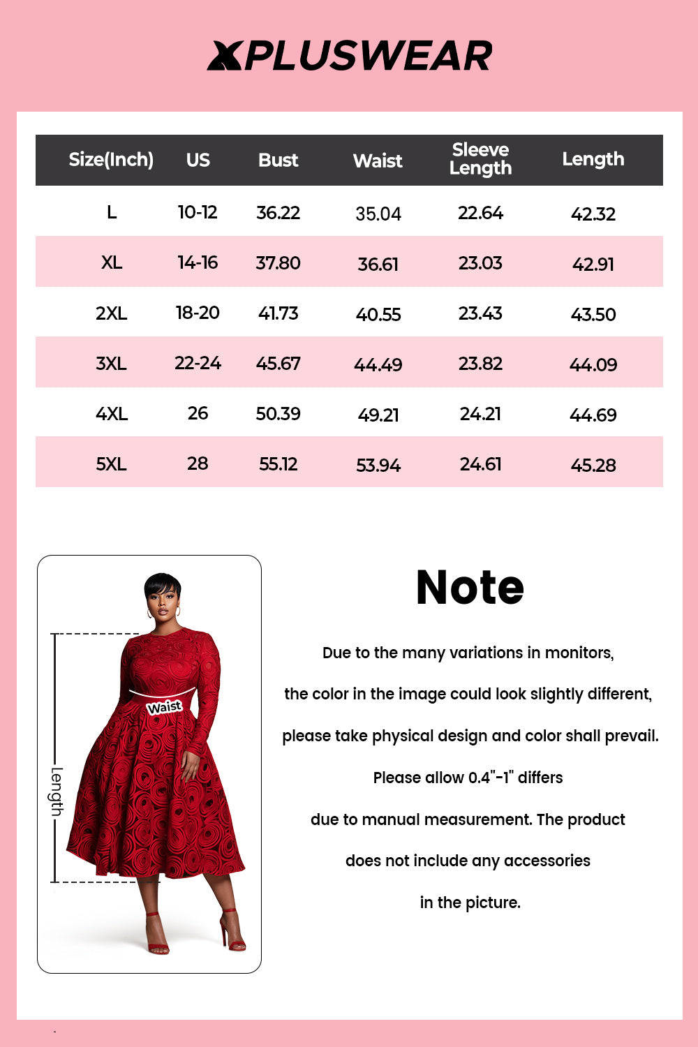 Xpluswear Design Plus Size Red All Over Print Round Neck Long Sleeve Pocket Elegant Satin Midi Dresses
