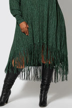 Xpluswear Design Plus Size Daily Green High Collar Long Sleeve Split Casual Pocket Midi Dresses