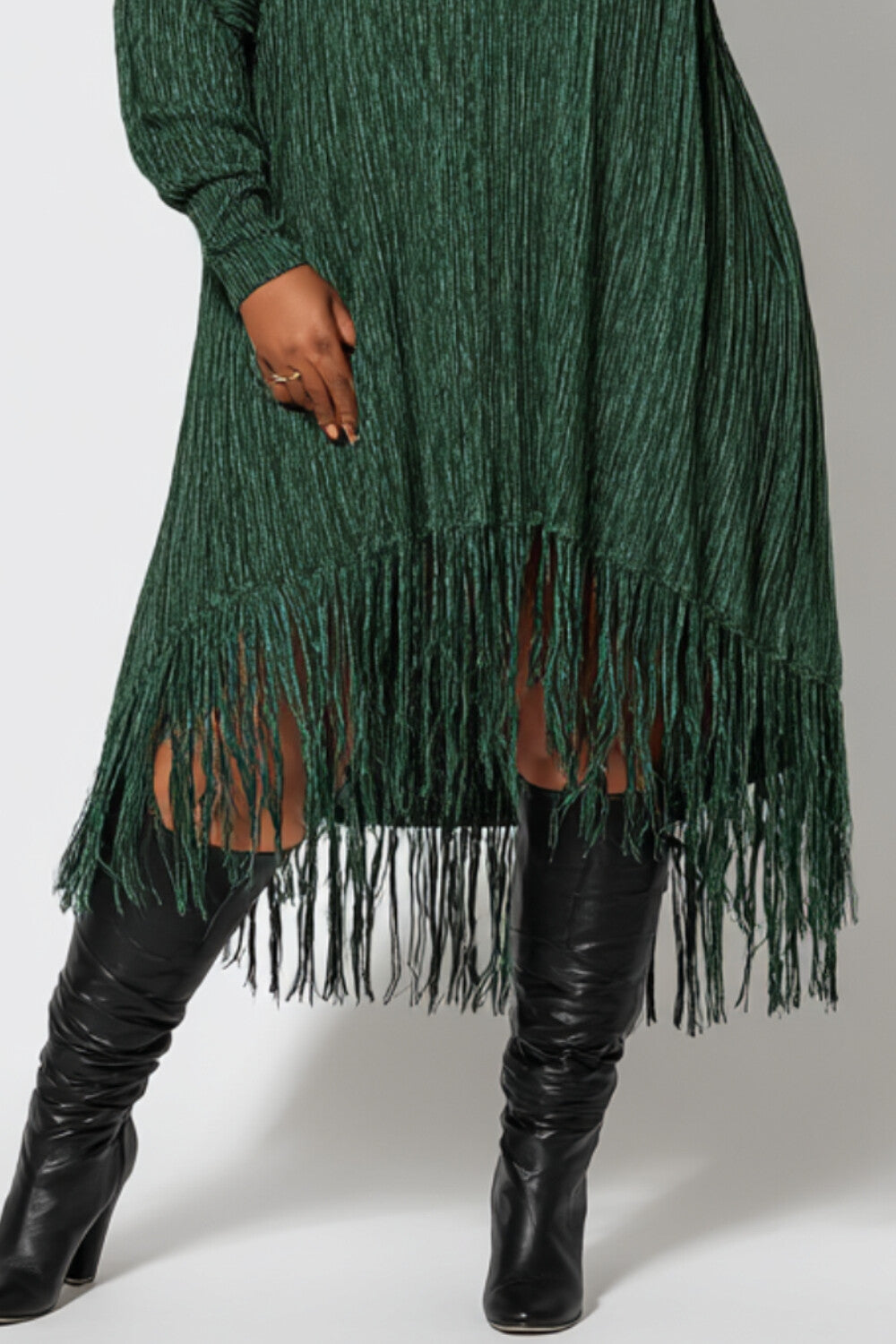 Xpluswear Design Plus Size Daily Green High Collar Long Sleeve Split Casual Pocket Midi Dresses