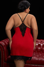 Xpluswear Design Plus Size Sleepwear Red Contrast Silk Sleepwear Mini Dresses