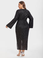 Square Neck Split Thigh Glitter Maxi Dress
