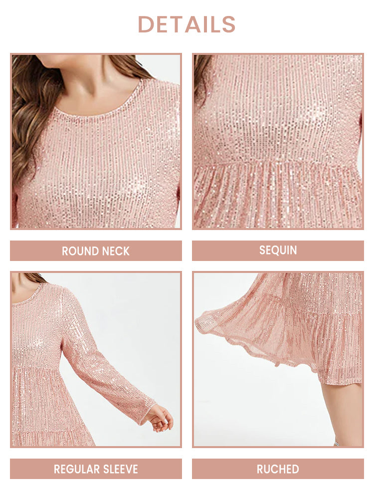 Solid Ruffle Hem Sequin Midi Dress