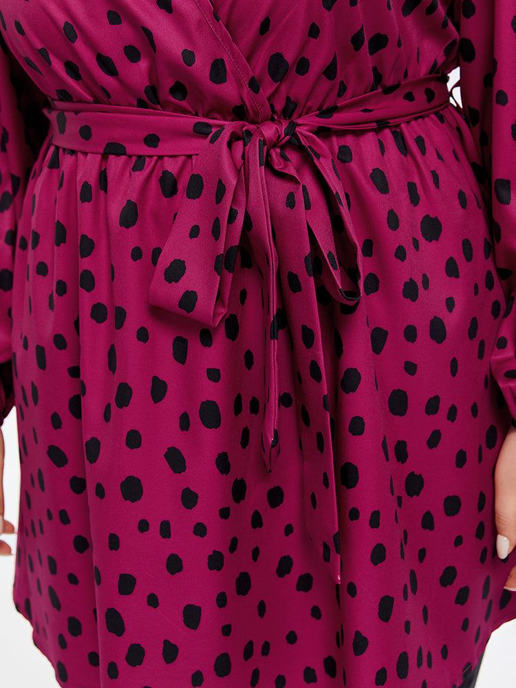 VIP Polka Dot Lantern Sleeve Belted Blouse