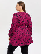 VIP Polka Dot Lantern Sleeve Belted Blouse