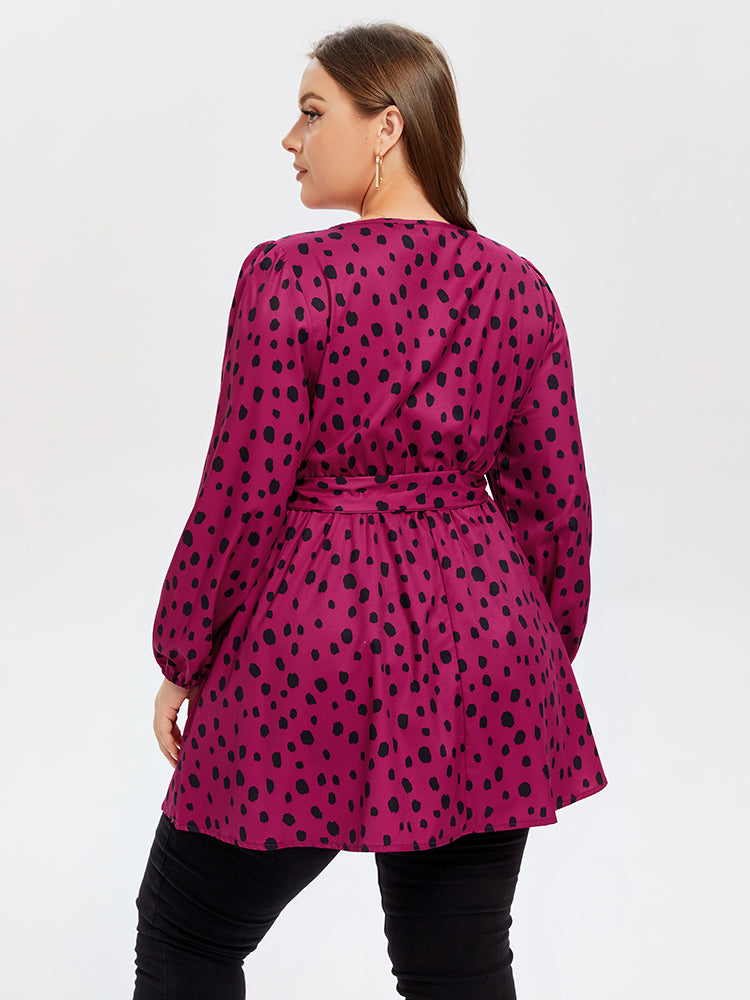 VIP Polka Dot Lantern Sleeve Belted Blouse
