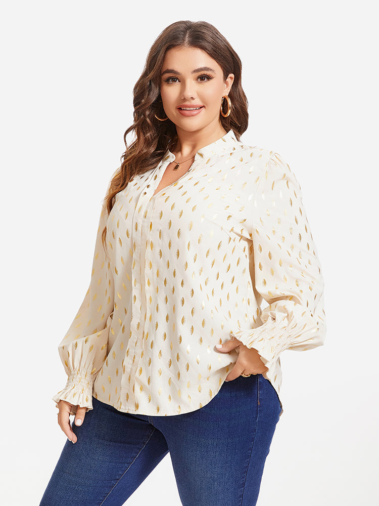 Feather Print Flounce Sleeve Blouse