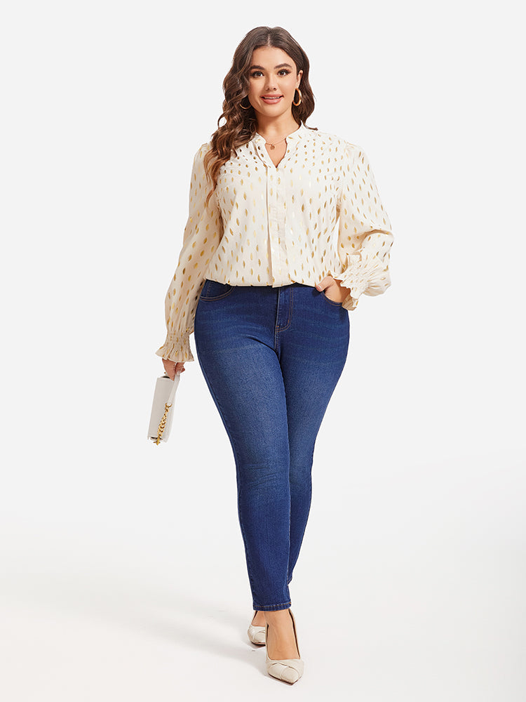 Feather Print Flounce Sleeve Blouse