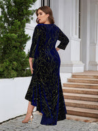 Round Neck Ruffled Hem Velvet Dress
