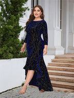 Round Neck Ruffled Hem Velvet Dress