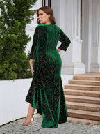 Round Neck Ruffled Hem Velvet Dress