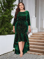 Round Neck Ruffled Hem Velvet Dress