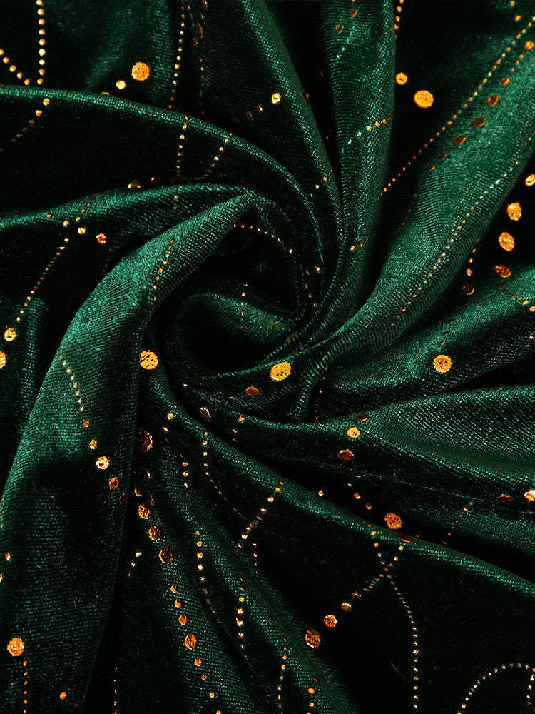 Round Neck Ruffled Hem Velvet Dress