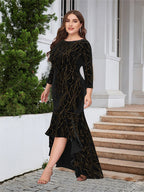 Round Neck Ruffled Hem Velvet Dress
