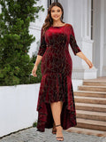 Round Neck Ruffled Hem Velvet Dress