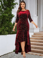 Round Neck Ruffled Hem Velvet Dress