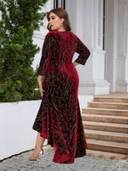 Round Neck Ruffled Hem Velvet Dress
