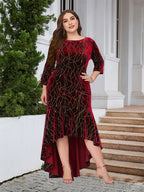 Round Neck Ruffled Hem Velvet Dress