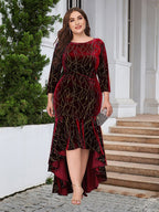 Round Neck Ruffled Hem Velvet Dress