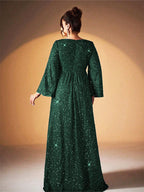 Round Neck Sequin Ruched Dress